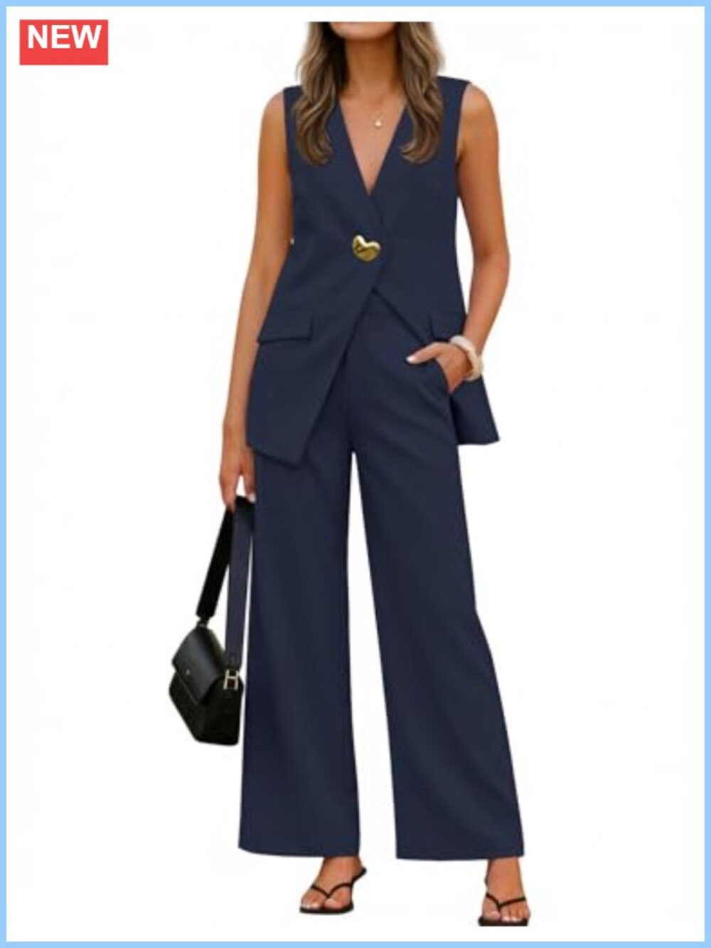 Sleeveless V-Neck Top Wide Leg Pants Set Business Casual Suit
